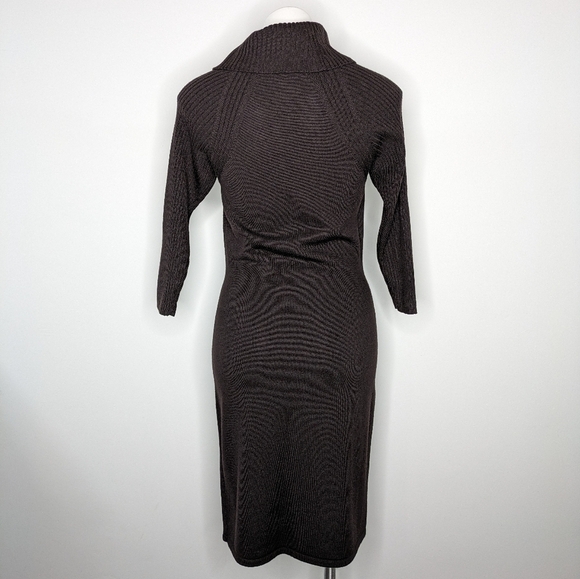 Antonio Melani dark brown/purple 100% wool 3/4 sleeve cowl neck dress S - Picture 5 of 8